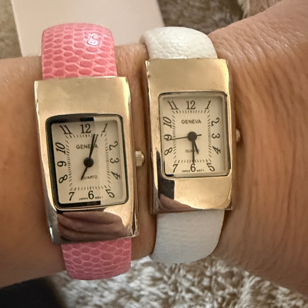 Geneva Pink and White Watches with Silver Accents